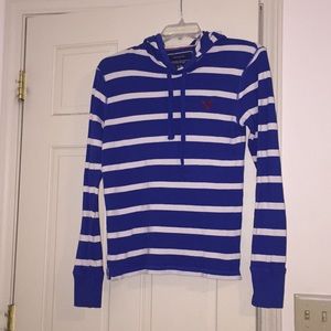 Striped White/Blue American Eagle Hoodie